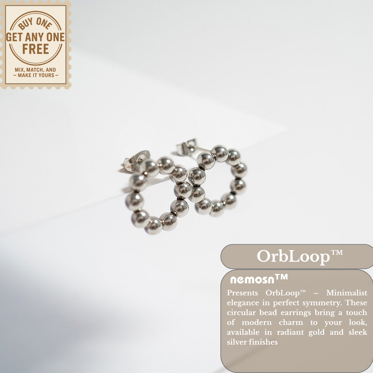 OrbLoop™ Beaded Circle Earrings – 18K Gold & Silver Plated Modern Minimalist Studs for Women | Nemosn™ Elegant Everyday Jewelry
