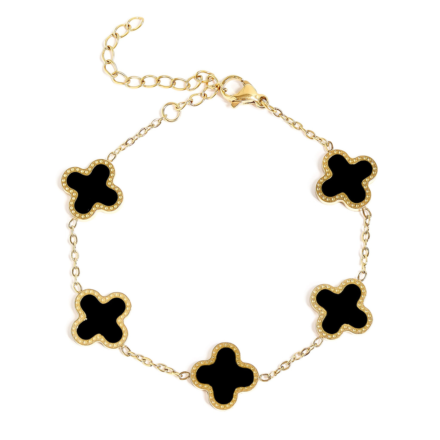 CloverGlow™ 18K Gold Clover Bracelet – Adjustable Lucky Charm Enamel Flower Jewelry for Women