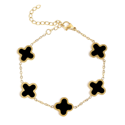 CloverGlow™ 18K Gold Clover Bracelet – Adjustable Lucky Charm Enamel Flower Jewelry for Women