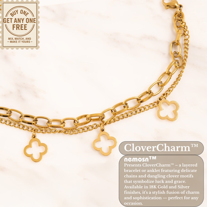 CloverCharm™ Layered Clover Bracelet – Adjustable Gold & Silver Chain Bracelet | Elegant Everyday Jewelry Gift for Her
