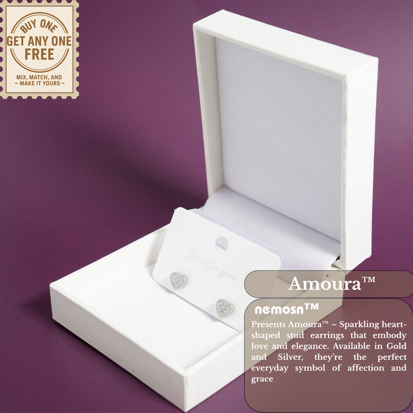 Amoura™ Crystal Heart Stud Earrings – 18K Gold & Silver Plated Romantic Jewelry for Women | Nemosn™ Dainty Love-Inspired Collection