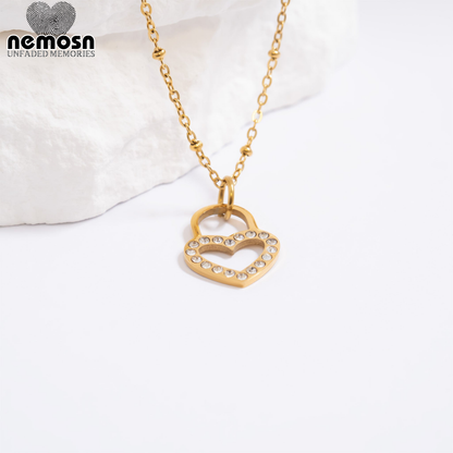 HeartLock™ Pendant – 18K Gold & Silver Stainless Steel Heart Padlock Charm with CZ Stones | Love, Protection & Romance Jewelry by Nemosn