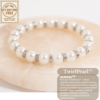 TwirlPearl™ Elegant Twisted Spacer Pearl Bracelet – Classic White Pearls, Tarnish-Free, Adjustable Fit