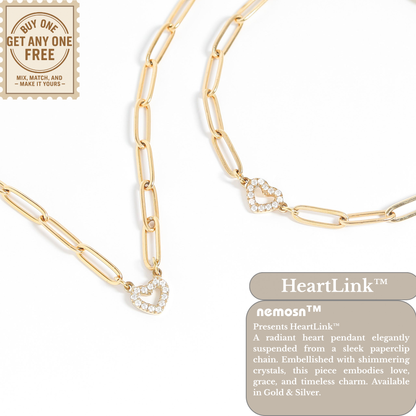 HeartLink™ Crystal Heart Paperclip Chain Necklace | Modern Dainty Love Pendant in Gold & Silver