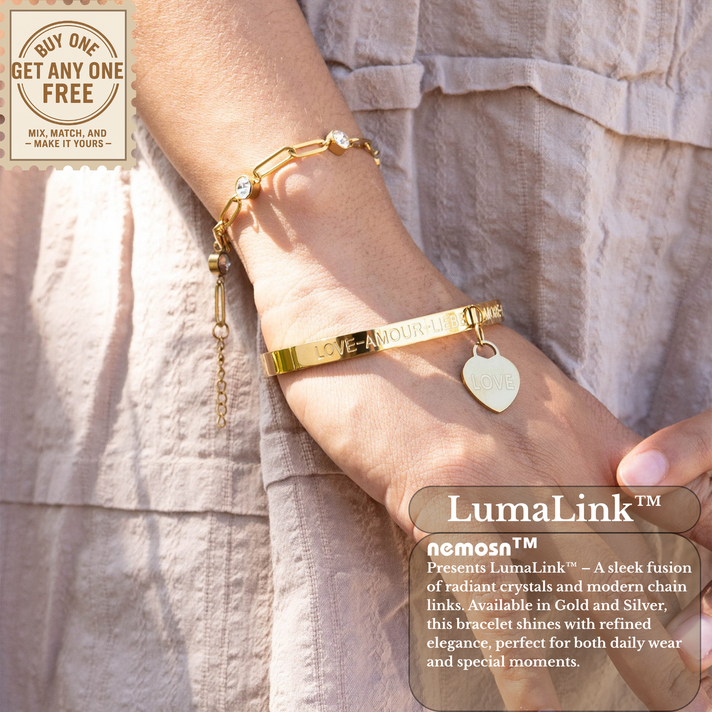 LumaLink™ Crystal Paperclip Chain Bracelet – Adjustable Gold & Silver Bracelet | Minimalist Everyday Jewelry Gift for Her