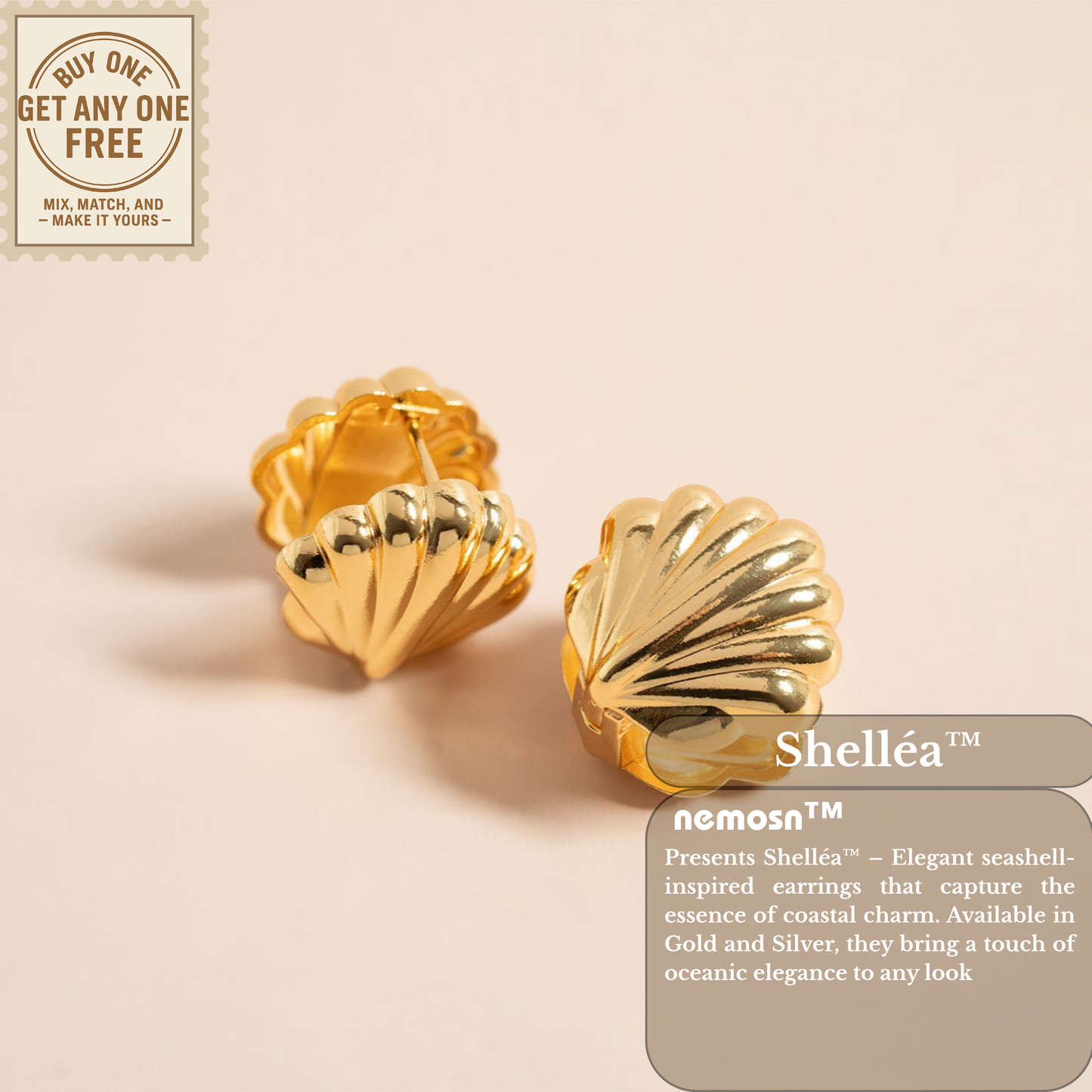Shelléa™ Seashell Hoop Earrings – 18K Gold & Silver Plated Ocean-Inspired Jewelry for Women | Nemosn™ Elegant Summer Gift