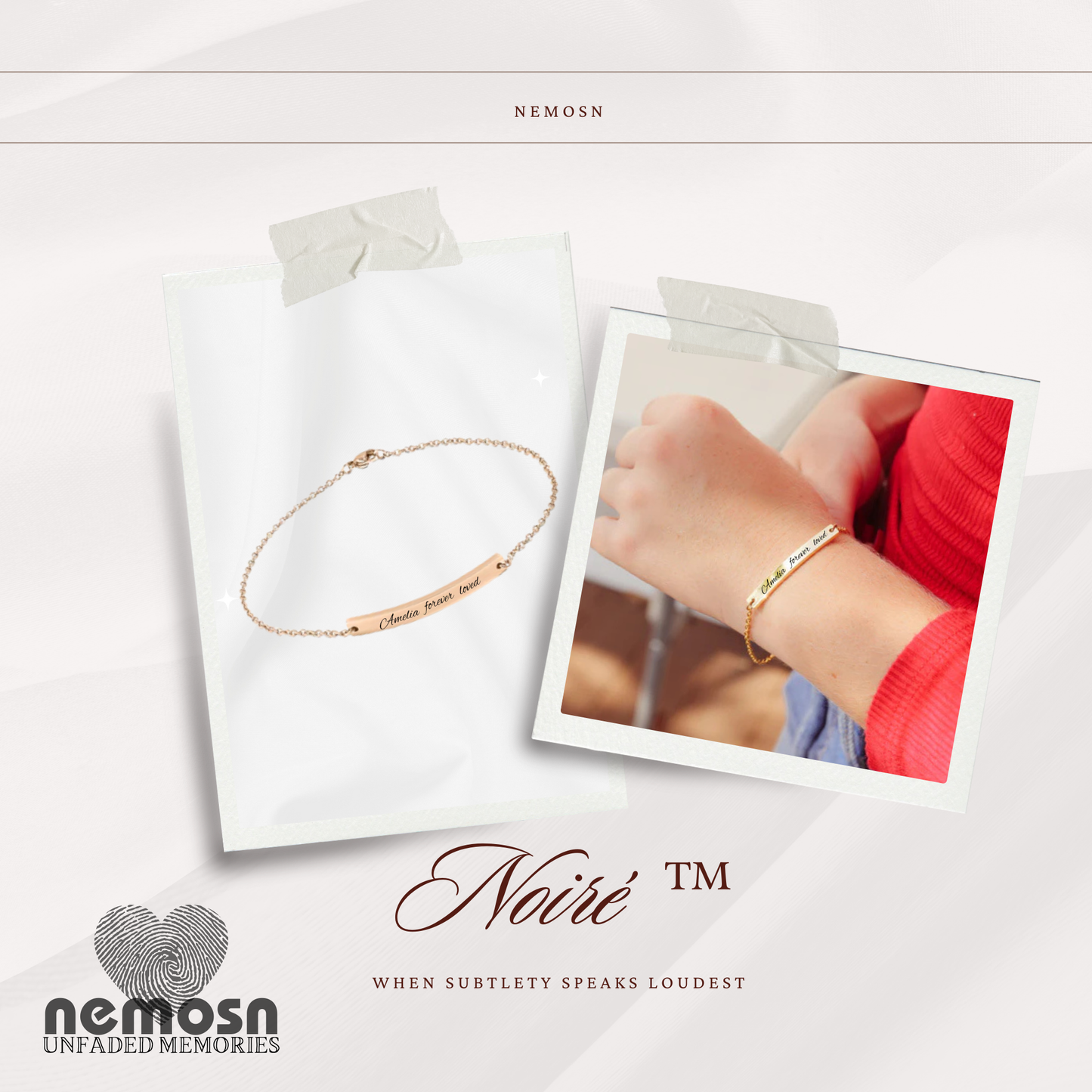 LunaBand™ Engravable Bar Bracelet – Personalized Name or Date Bracelet for Women | Minimalist Chain in Gold, Rose Gold & Silver | NEMOSN