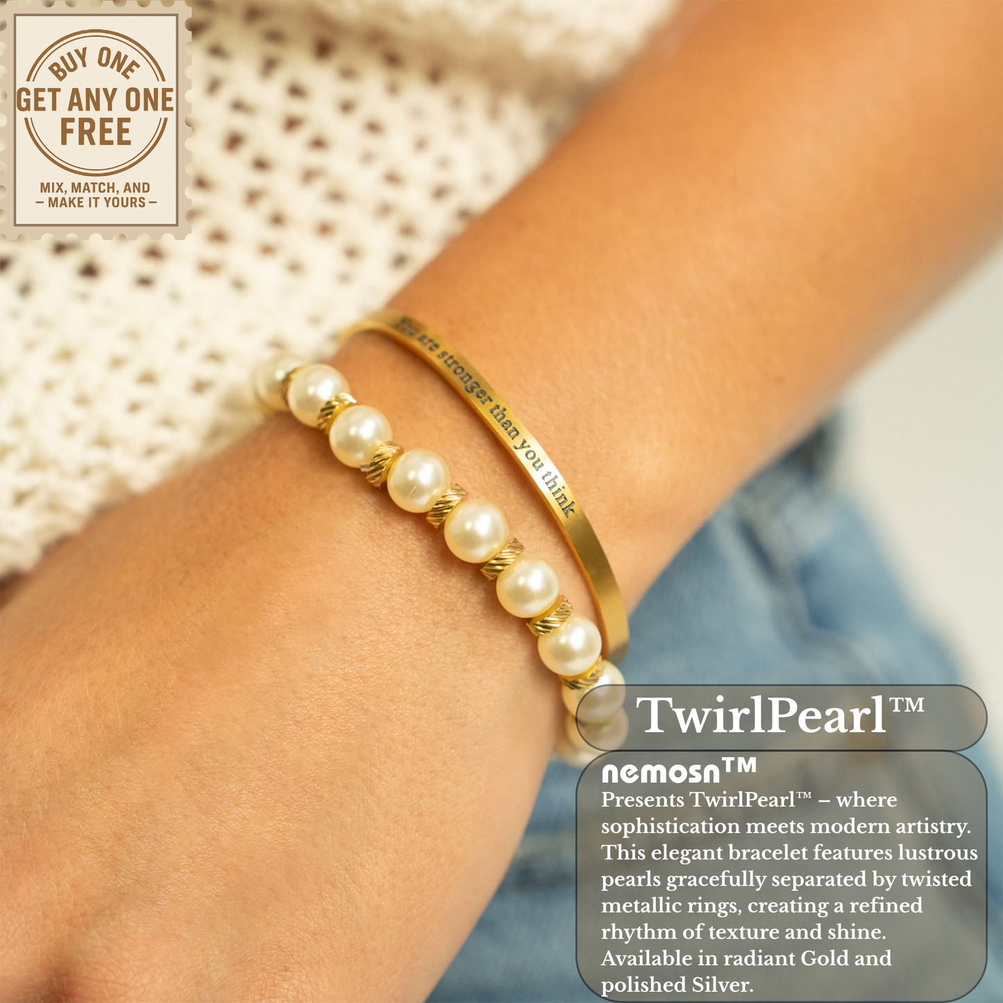 TwirlPearl™ Elegant Twisted Spacer Pearl Bracelet – Classic White Pearls, Tarnish-Free, Adjustable Fit