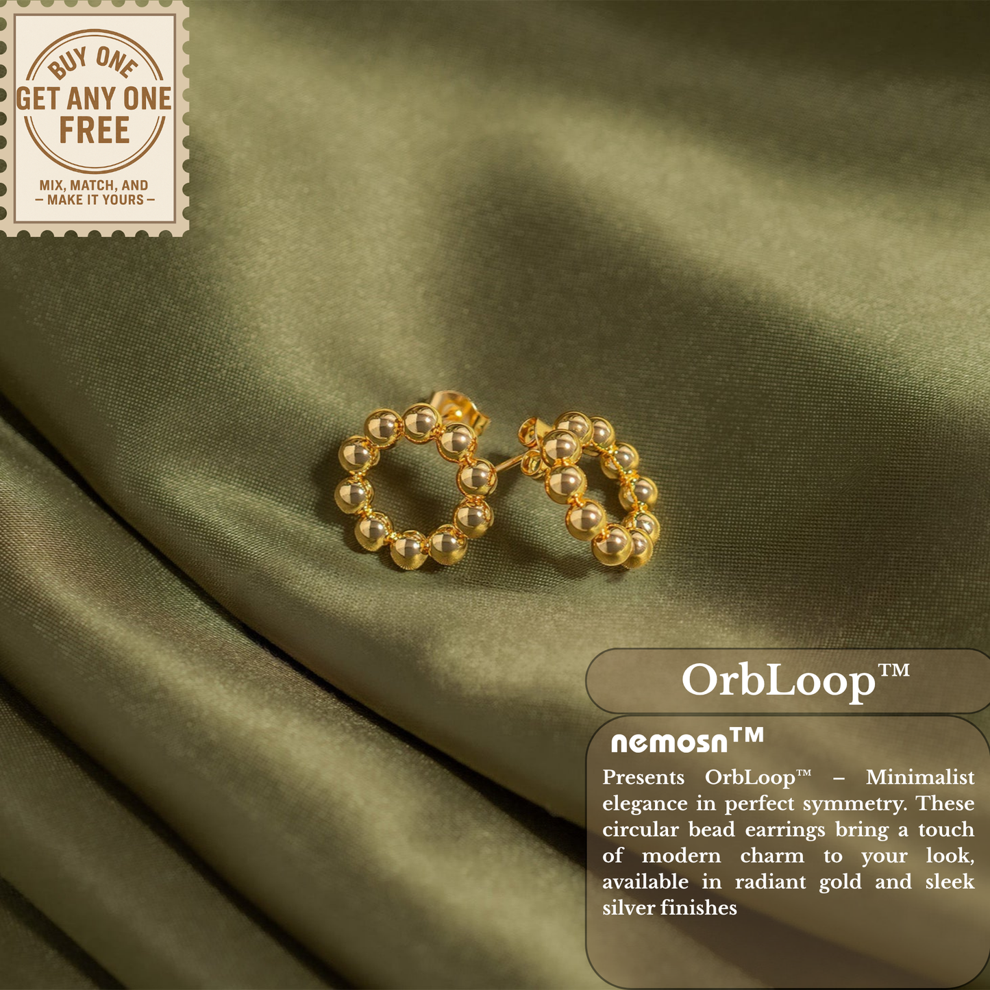 OrbLoop™ Beaded Circle Earrings – 18K Gold & Silver Plated Modern Minimalist Studs for Women | Nemosn™ Elegant Everyday Jewelry
