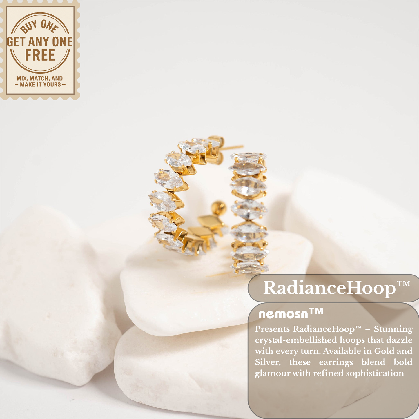 RadianceHoop™ Crystal-Encrusted Hoop Earrings – 18K Gold & Silver Plated Sparkling Statement Jewelry for Women | Nemosn™ Luxury Gift for Every Occasion