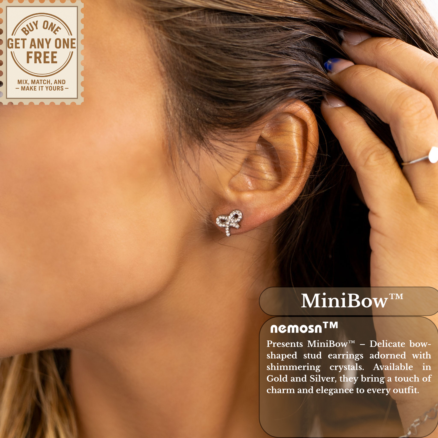 MiniBow™ Crystal Stud Earrings – 18K Gold & Silver Plated Dainty Bow Jewelry for Women | Nemosn™ Everyday Sparkle Collection
