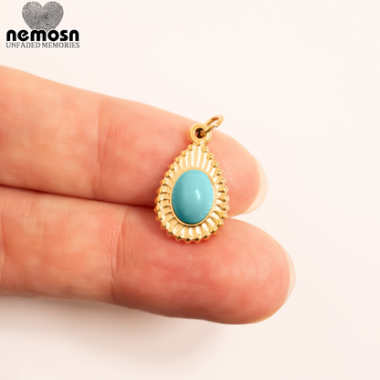 TearLuxe™ – Teardrop Turquoise Pendant in 18K Gold & Silver Finish