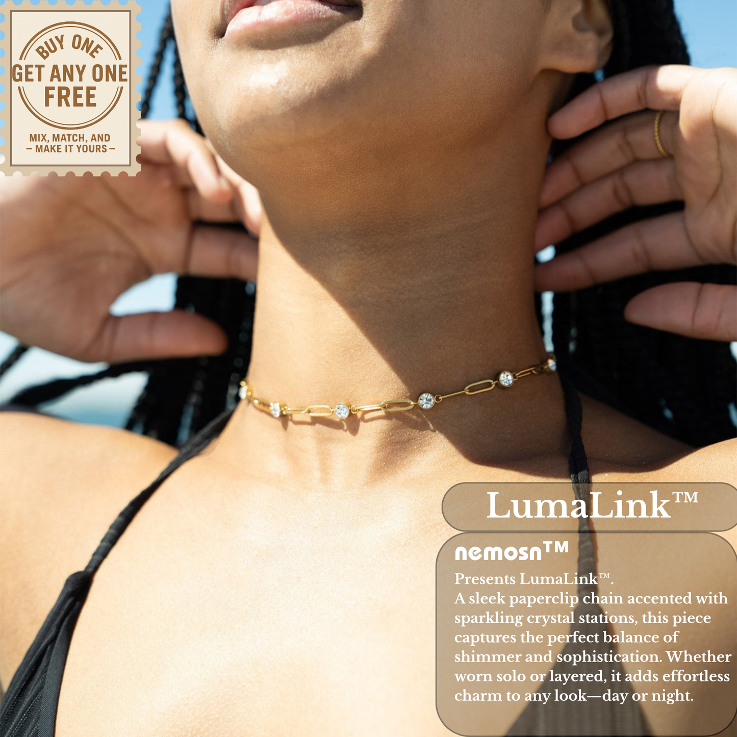 LumaLink™ Dainty Crystal Paperclip Chain Necklace | Minimalist Everyday Layering Jewelry