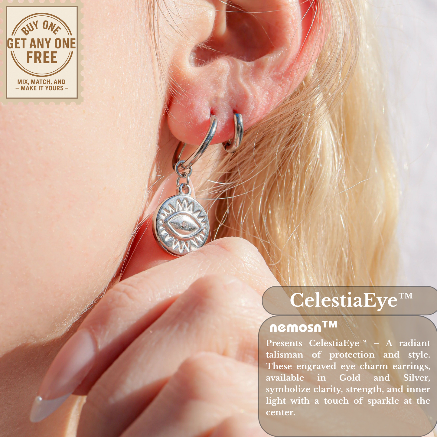 CelestiaEye™ Evil Eye Drop Earrings – 18K Gold & Silver Protection Charm Hoops with Crystal Center
