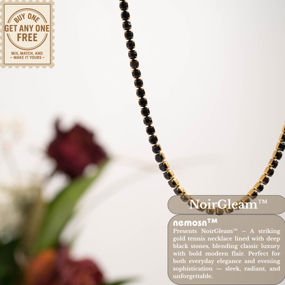 NoirGleam™ Gold Black Crystal Tennis Necklace | Luxury Gold Necklace for Women & Men