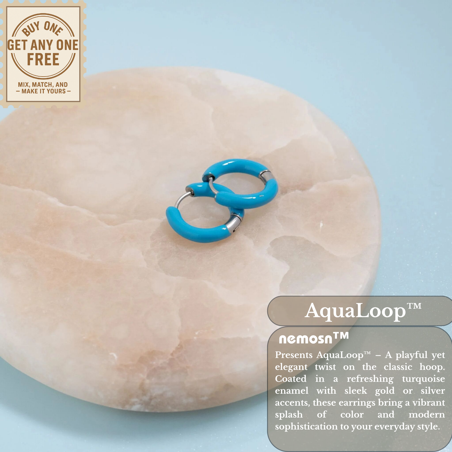 AquaLoop™ Vibrant Enamel Hoop Earrings – Ocean Blue 18K Gold & Silver Plated Hoops | Nemosn™ Coastal Chic Collection