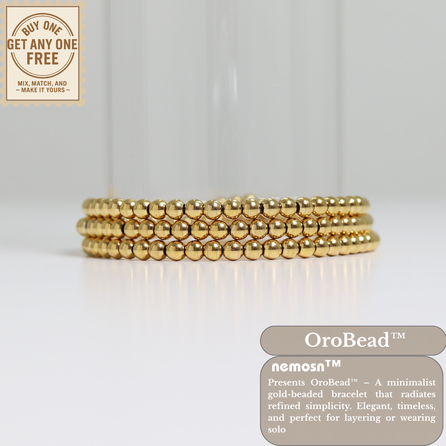 OroBead™ 18K Gold Beaded Bracelet – Available in 4mm, 5mm, 6mm & 8mm | Nemosn™ Minimal Luxe Jewelry
