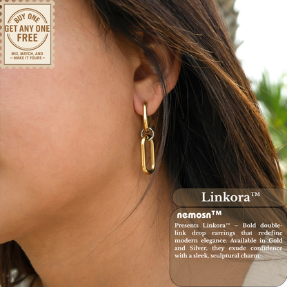 Linkora™ Bold Double-Link Drop Earrings – 18K Gold, Silver & Dual-Tone Statement Hoops