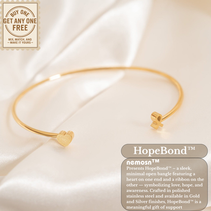 HopeBond™ Heart & Awareness Ribbon Open Cuff Bracelet – Strength, Support & Love (Gold & Silver Options)