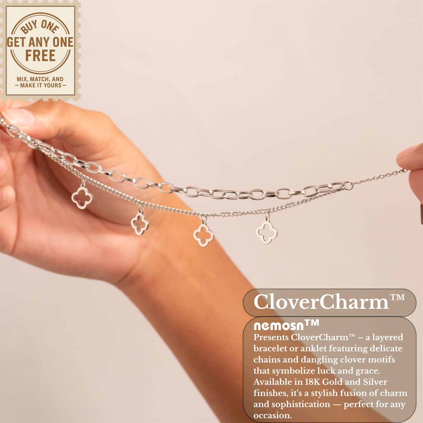 CloverCharm™ Layered Clover Bracelet – Adjustable Gold & Silver Chain Bracelet | Elegant Everyday Jewelry Gift for Her