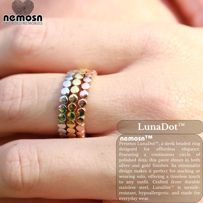 LunaDot™ – Minimal Beaded Stackable Ring in Silver & Gold | Polished Everyday Band by Nemosn