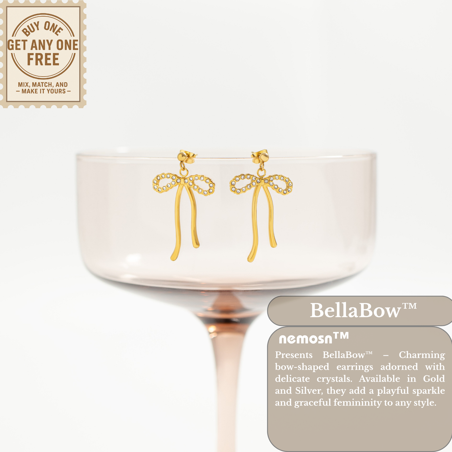 BellaBow™ Crystal Ribbon Drop Earrings – 18K Gold & Silver Plated Elegant Bow Jewelry for Women | Nemosn™ Feminine Sparkle Collection