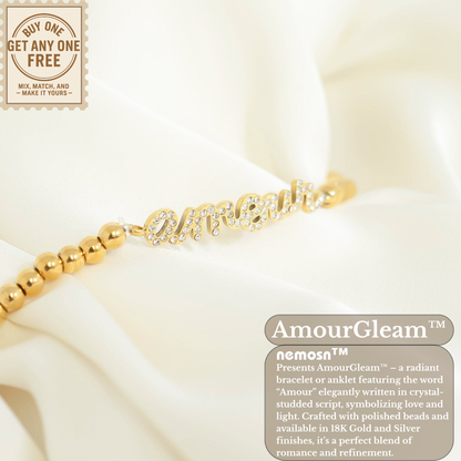 AmourGleam™ 18K Gold & Silver Beaded “Amour” Bracelet – Stretch Fit Minimalist Love Jewelry for Women