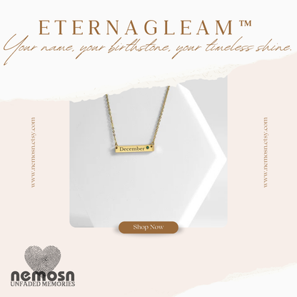 BirthGlow™ Gold Birthstone Engravable  Necklace – Personalized Name or Date Bar Bracelet with Monthly Gemstone | Custom Jewelry by NEMOSN