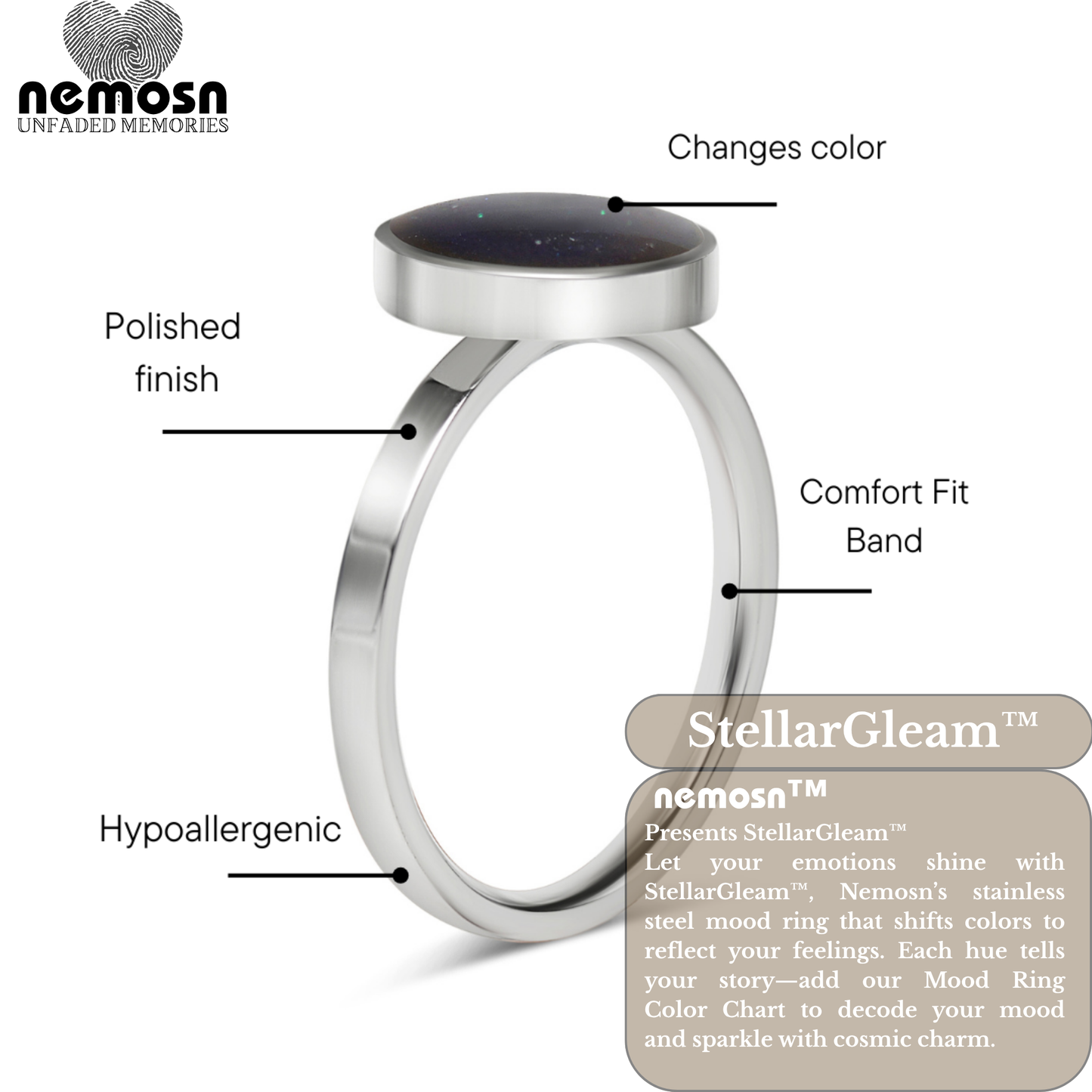 StellarGleam™ Mood Ring – Color Changing Stainless Steel Emotion Ring