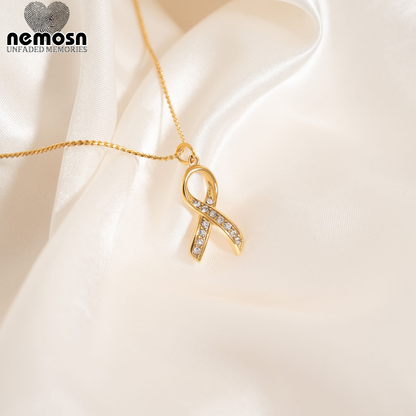 PureRibbon™ – Crystal Awareness Ribbon Charm Pendant in Gold & Silver