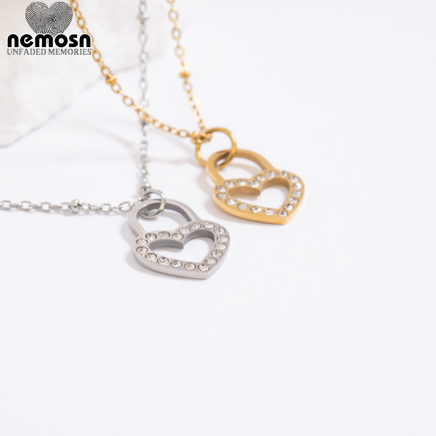 HeartLock™ Pendant – 18K Gold & Silver Stainless Steel Heart Padlock Charm with CZ Stones | Love, Protection & Romance Jewelry by Nemosn