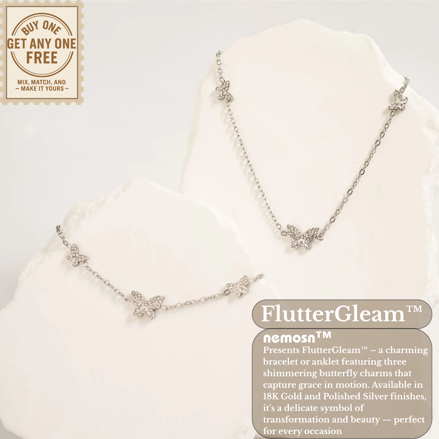 FlutterGleam™ Triple Butterfly Chain Bracelet – Adjustable Gold & Silver Dainty Bracelet | Feminine Everyday Jewelry Gift for Her