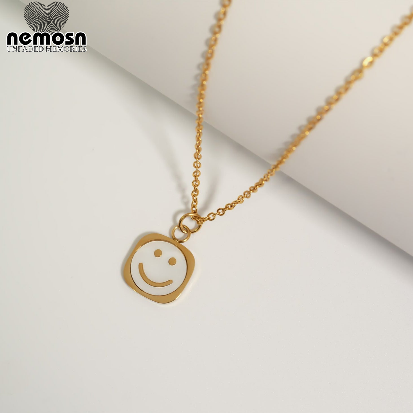 GleamSmile™ – Mother of Pearl Smiley Face Charm Pendant in Gold & Silver