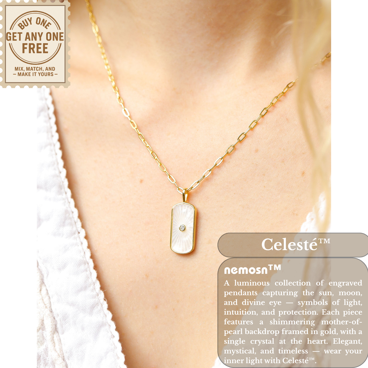 NovaCharm™ Celestial Pendant Necklace – Star & Moon, Sunburst, and Evil Eye Designs in 18K Gold | Nemosn™ Radiance Collection