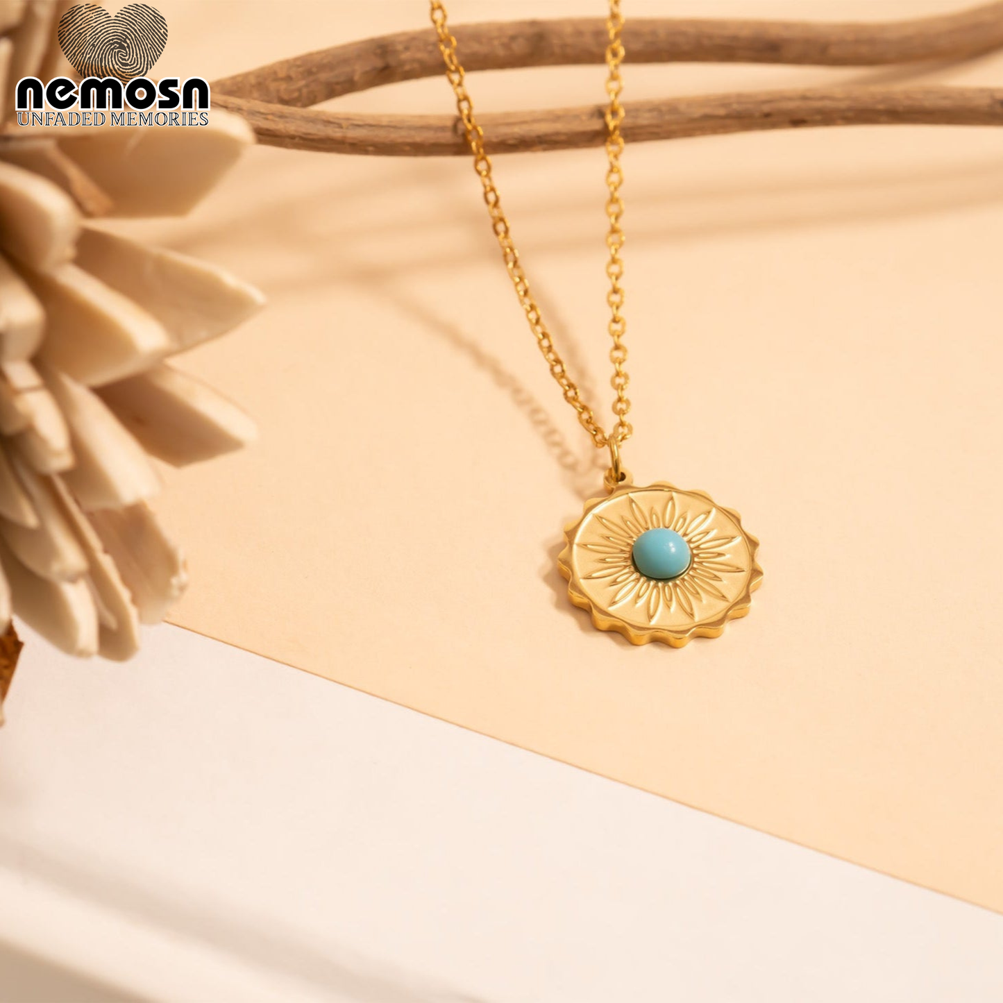 SunAura™ – Turquoise Sunburst Pendant in 18K Gold & Silver Finish