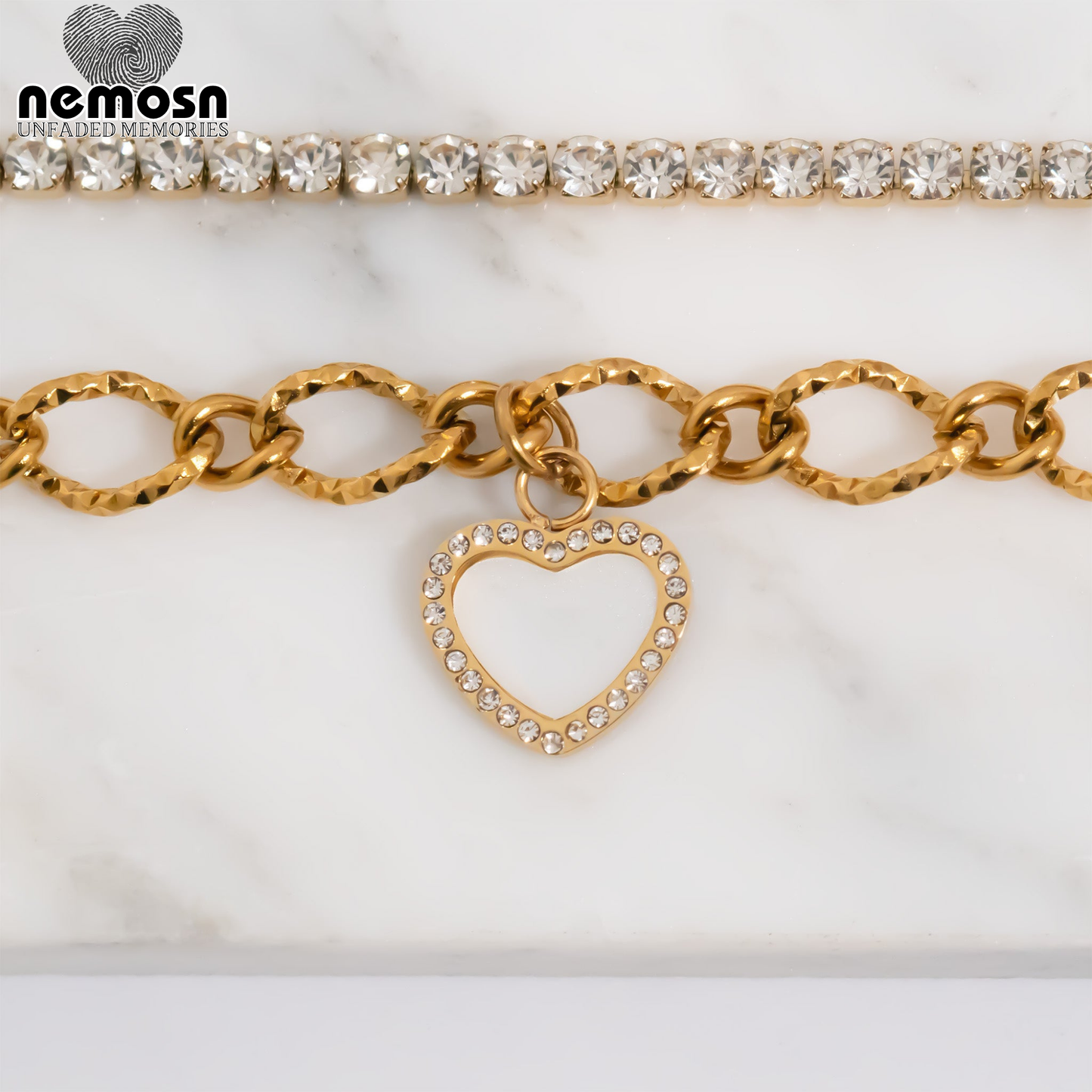 EternaGlow™ – Crystal Heart Charm Pendant in Gold & Silver