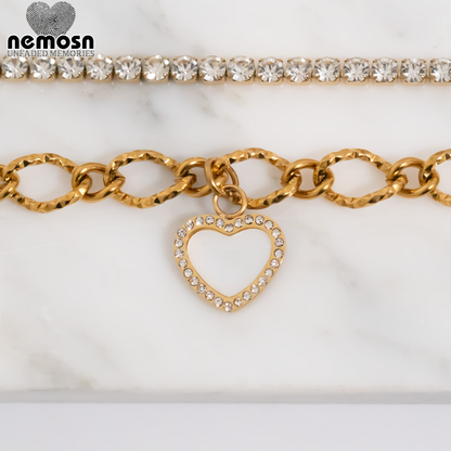 EternaGlow™ – Crystal Heart Charm Pendant in Gold & Silver