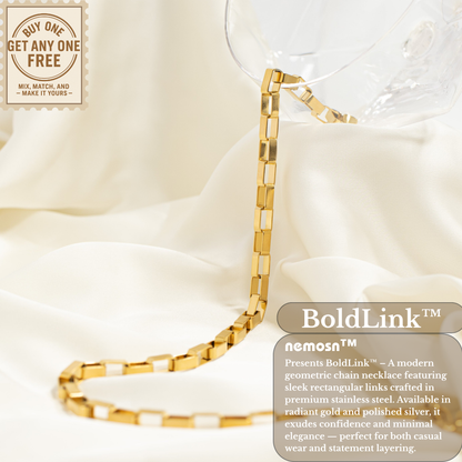BoldLink™ Geometric Square Link Necklace | Modern Statement Chain in Gold & Silver | Layering Jewelry