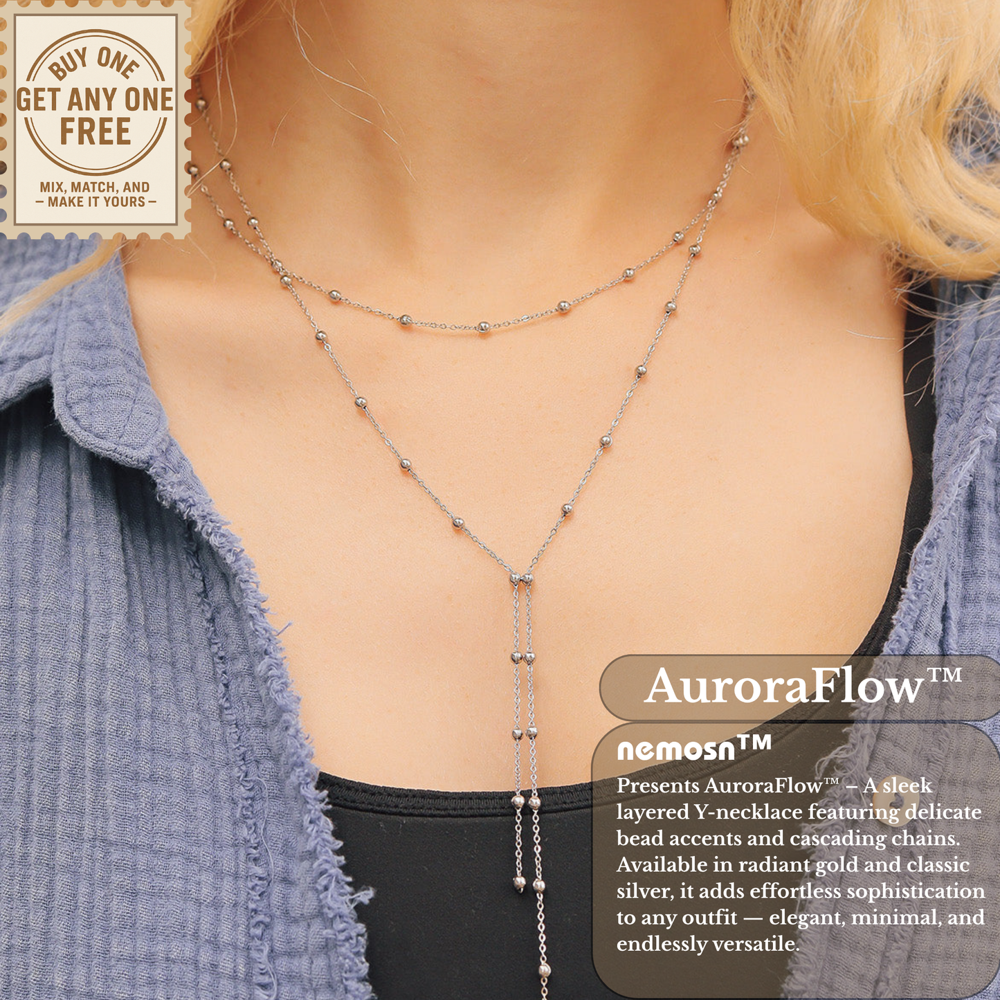 AuroraFlow™ Layered Y-Drop Necklace – Delicate Shine & Elegant Drape (Gold & Silver Options)