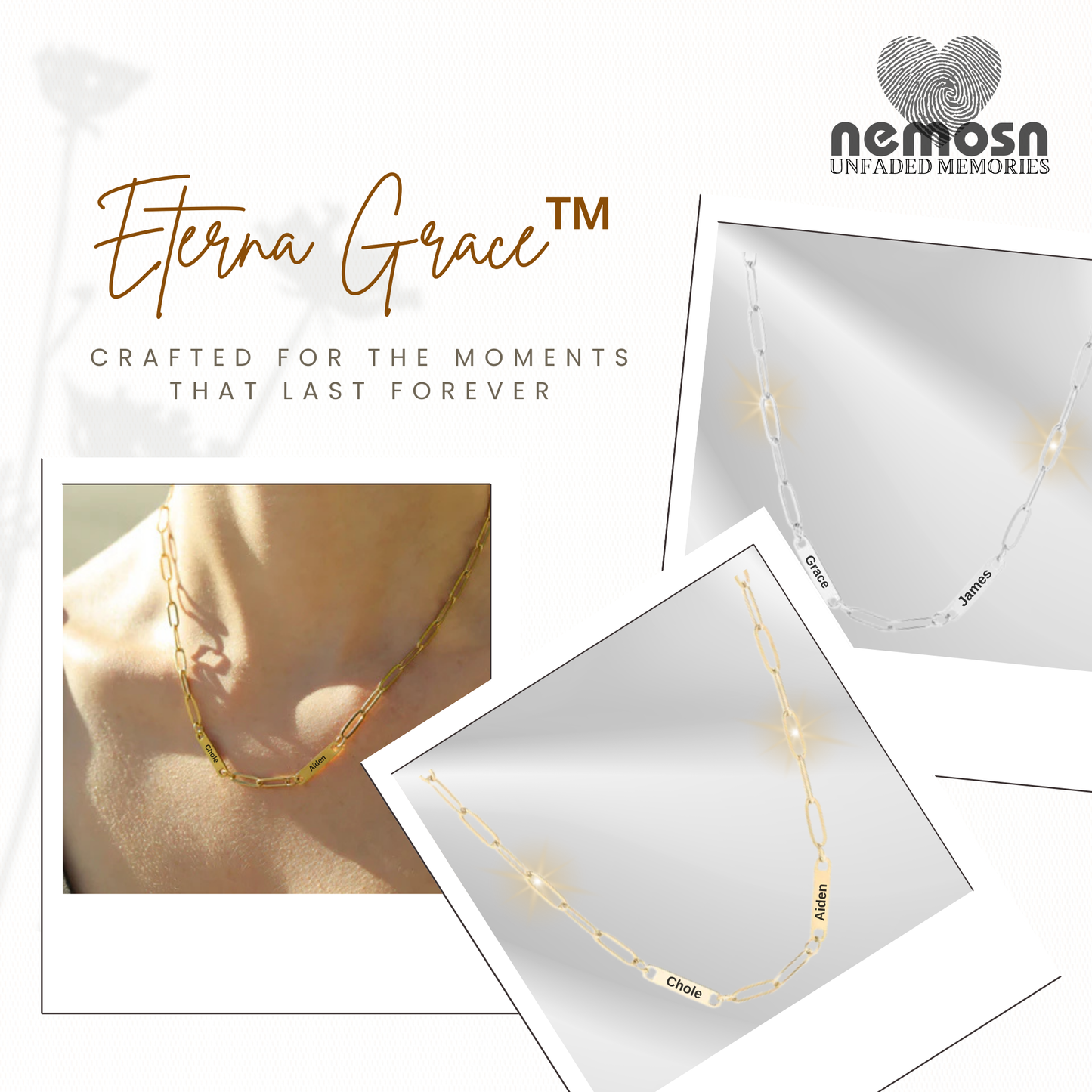 ChainLuxe™ Engravable Bar Necklace – Personalized Name or Date Necklace for Women | Gold & Silver Paperclip Chain | NEMOSN