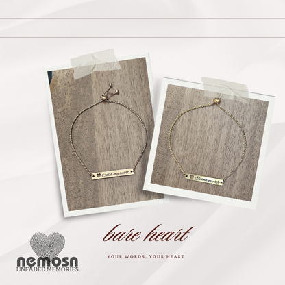 HeartBound™ Engravable Bar Bracelet – Personalized Name or Date Bracelet with Cutout Heart | Adjustable Gold, Rose Gold & Silver | NEMOSN