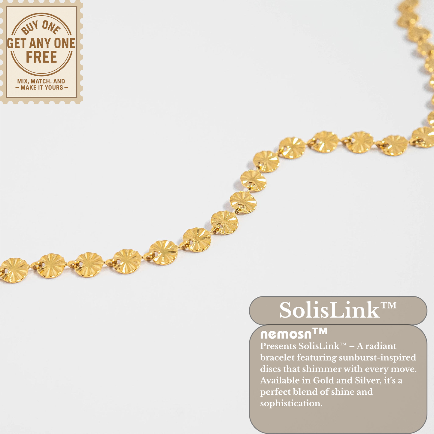 SolisLink™ Sunburst Disc Chain Bracelet – Adjustable Gold & Silver Minimalist Bracelet | Everyday Wear Jewelry Gift for Her