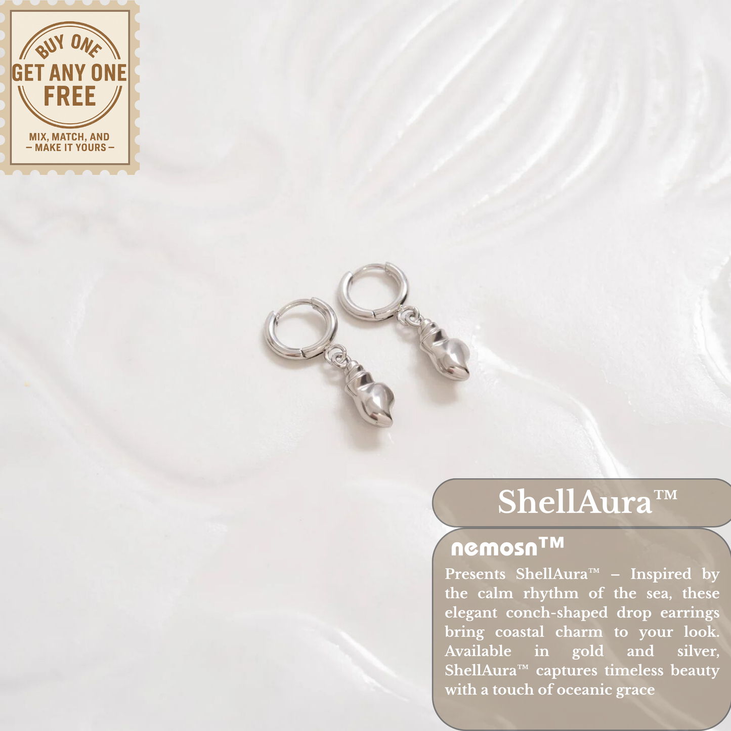 ShellAura™ Coastal Charm Hoop Earrings – 18K Gold & Silver Plated Seashell Dangle Jewelry | Nemosn™ Ocean-Inspired Collection