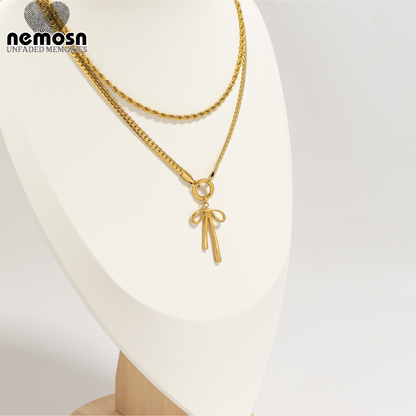 RibbonLuxe™ Bow Pendant in 18K Gold or Silver Finish – Elegant Minimalist Charm for Necklace or Bracelet
