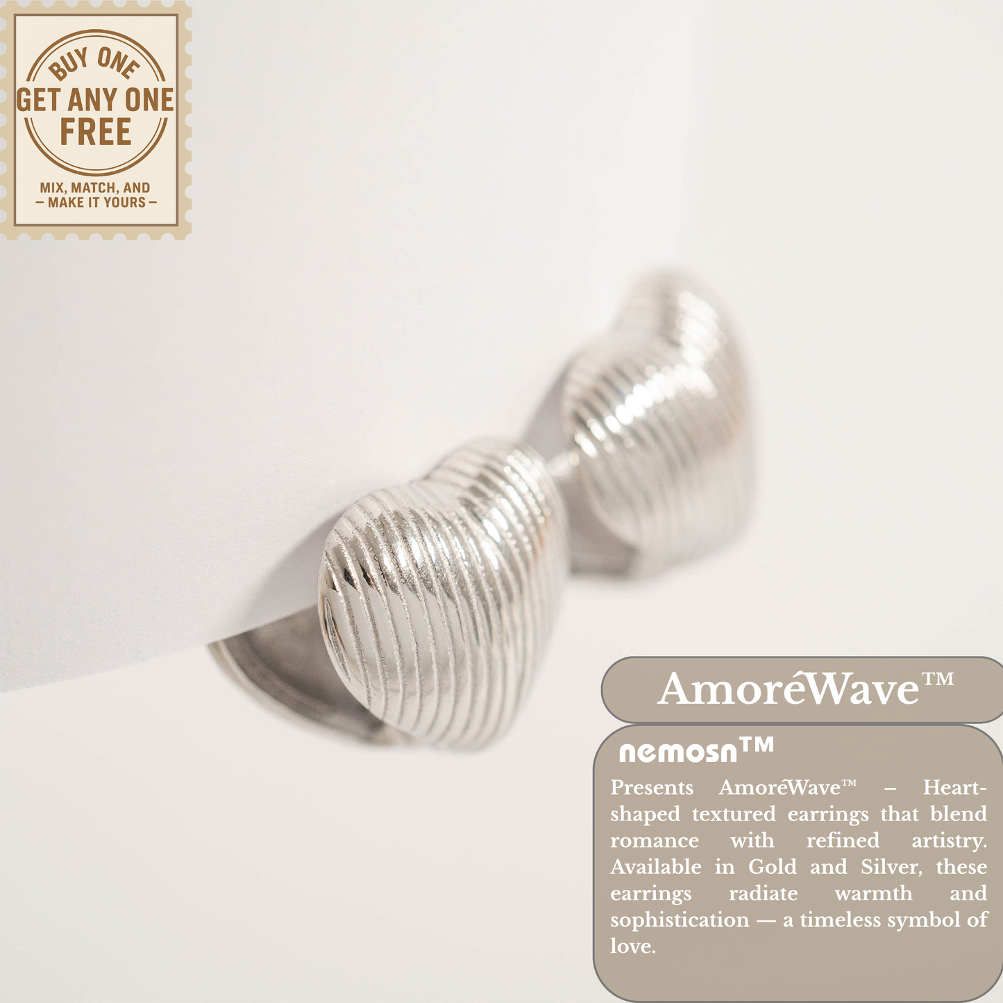AmoréWave™ Textured Heart Hoop Earrings – 18K Gold & Silver Plated Romantic Jewelry for Women | Nemosn™ Elegant Gift for Every Moment