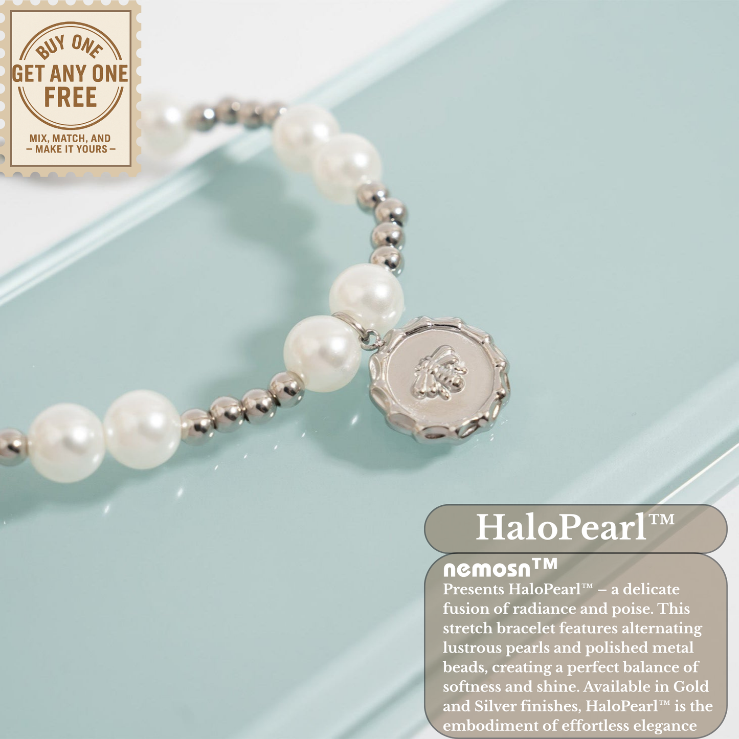 HaloPearl™ Elegant Pearl & Metal Bead Bracelet – Minimalist Luxury Jewelry (Gold & Silver Options)
