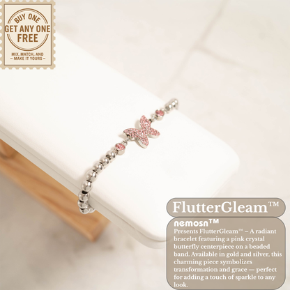 FlutterGleam™ Pink Crystal Butterfly Beaded Bracelet – Gold & Silver Dainty Bracelet | Cute Everyday Jewelry Gift for Her