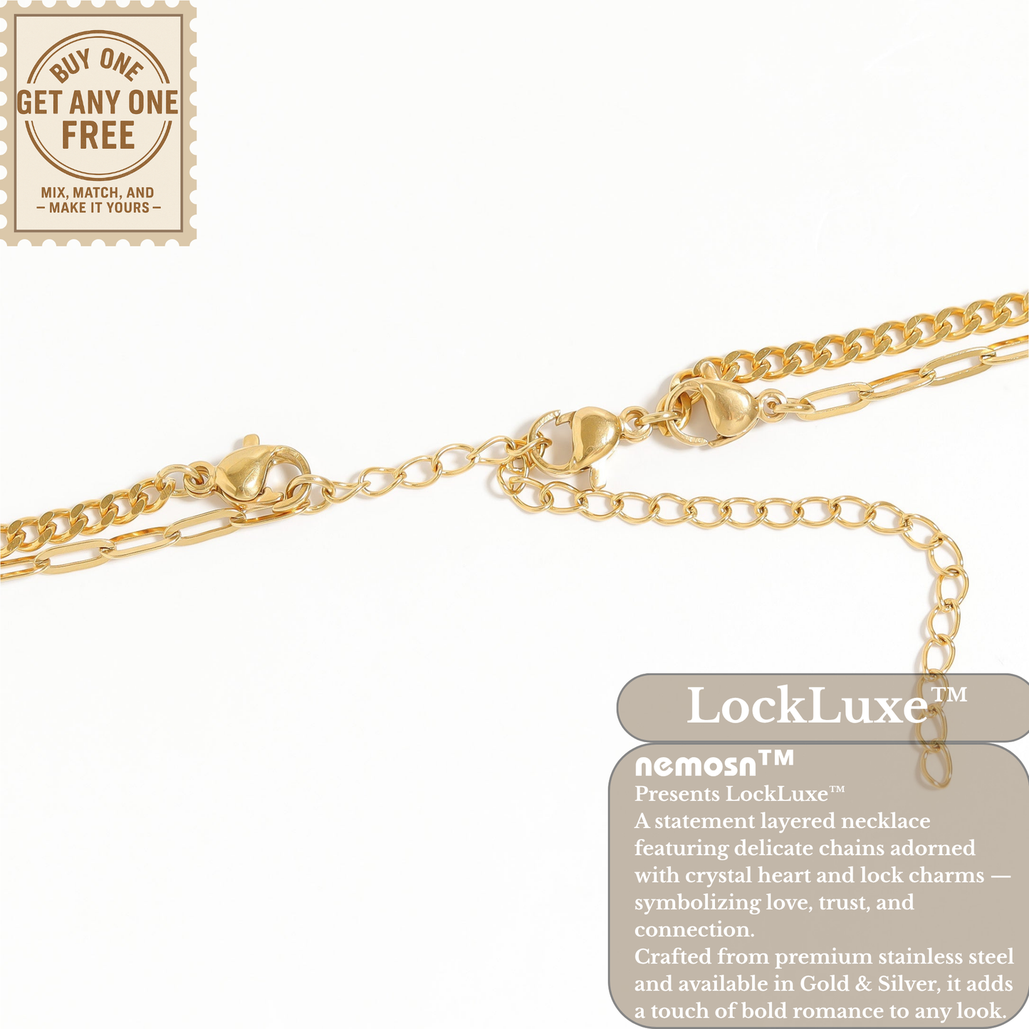 LockLuxe™ Layered Heart & Padlock Charm Necklace – Modern Romantic Style (Gold & Silver Options)