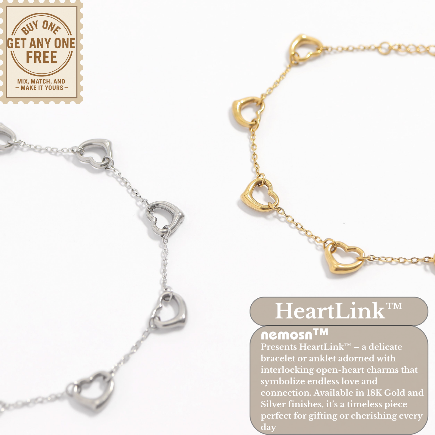 HeartLink™ Linked Heart Chain Bracelet – Adjustable Gold & Silver Bracelet | Romantic Minimalist Jewelry Gift for Her