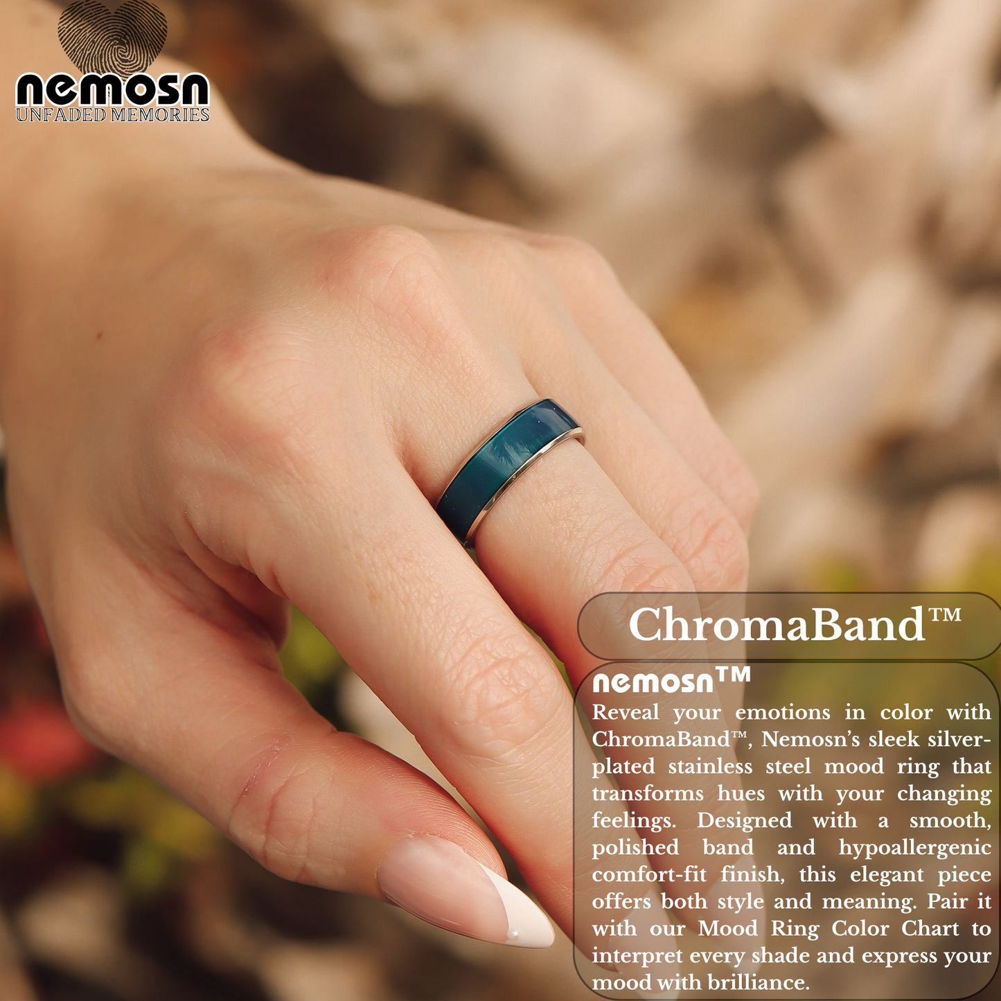 ChromaBand™ Silver Mood Ring – Color Changing Stainless Steel Emotion Ring